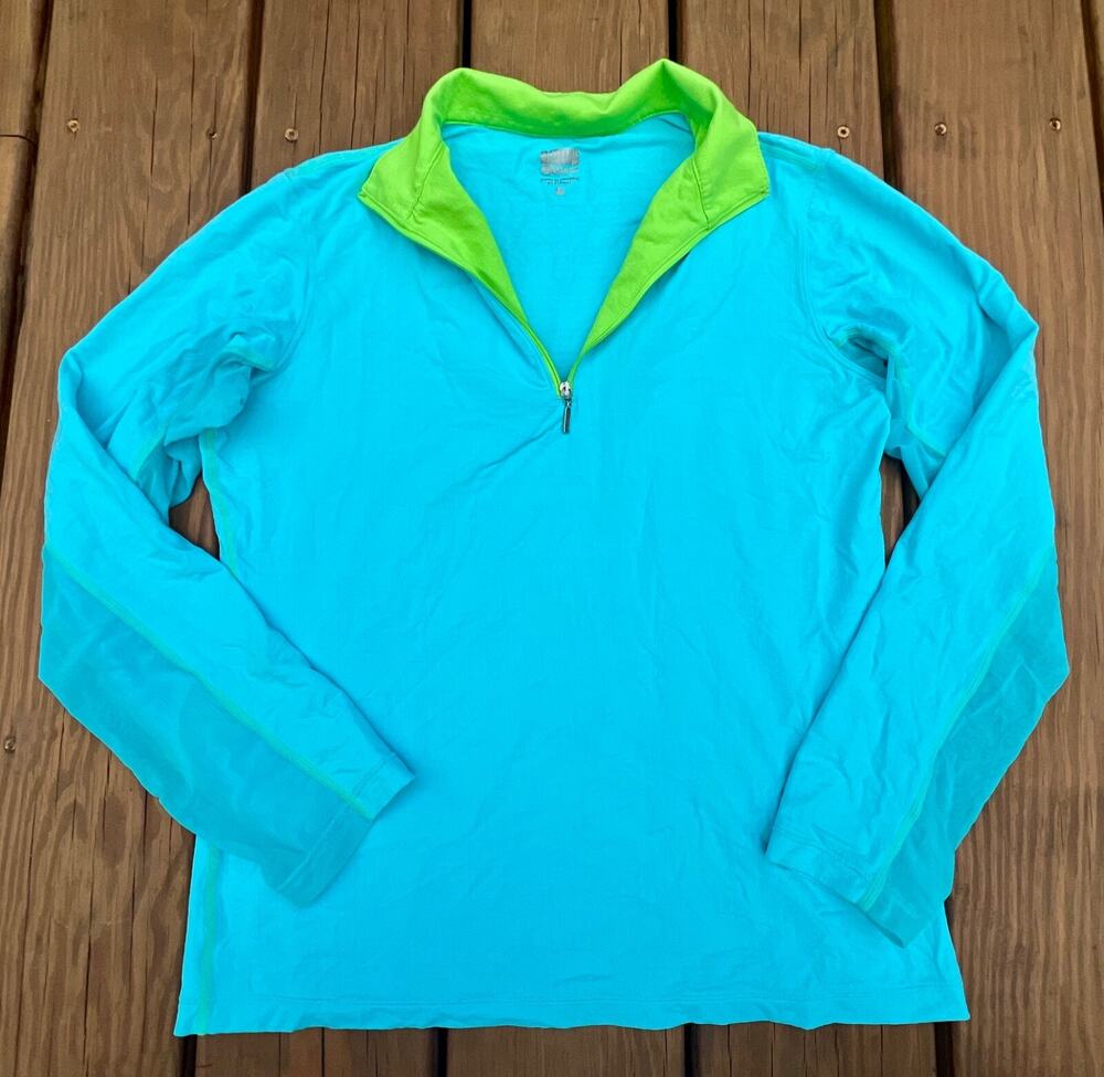 Riding Sport Long Sleeve 1/4 Zip Sun Shirt in Blue / Lime Green (Women's L)